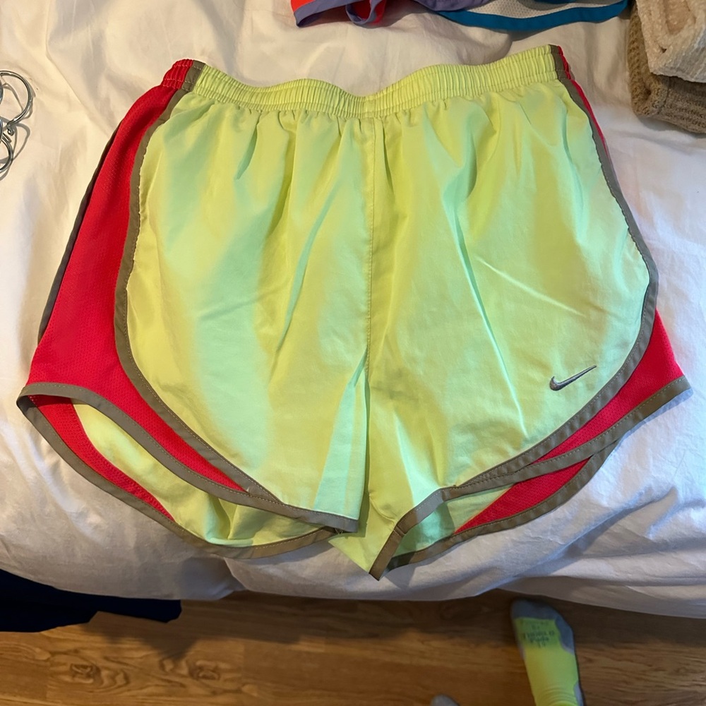 Nike Women's Yellow and Red Athletic Shorts